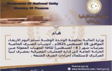 وزارة المالية تحيل مرتبات شهر (أغسطس) إلى مصرف ليبيا المركزي
