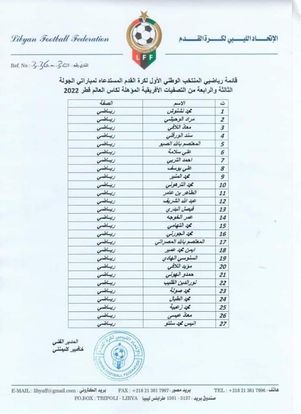 الإعلان عن قائمة المنتخب الوطني الليبي المتأهلة للقاء المنتخب المصري