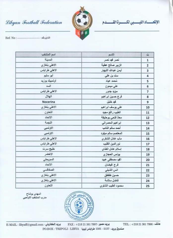 بوشاح يختار القائمة النهائية للمنتخب الأولمبي لكرة القدم