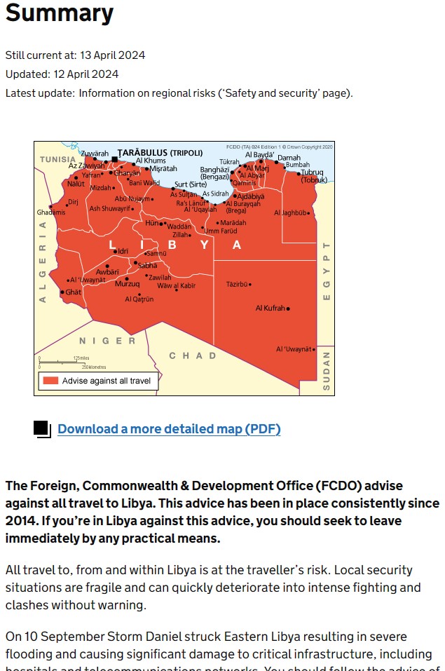 الخارجية البريطانية تحذر مجددا مواطنيها من السفر إلى ليبيا