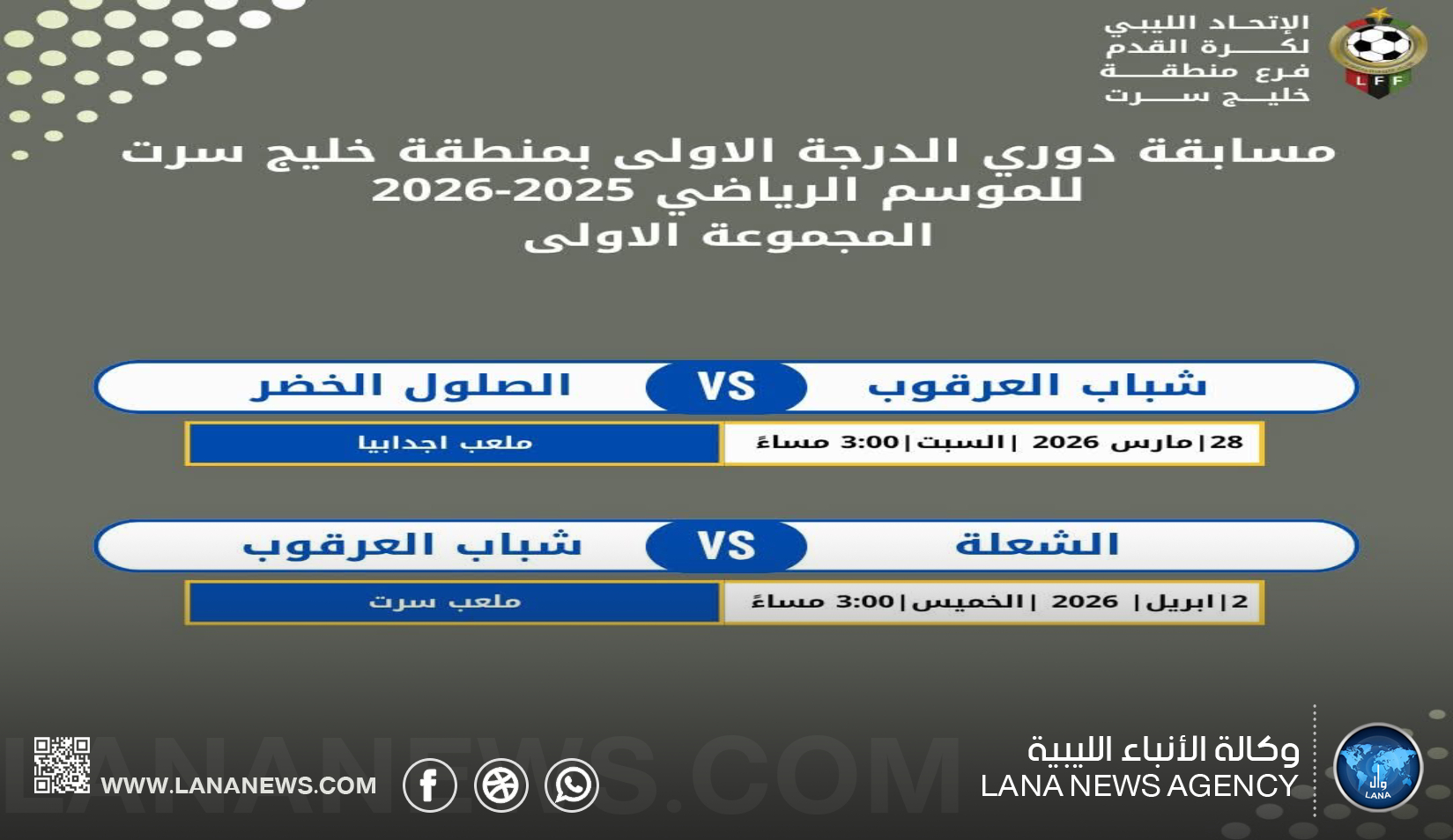 إعلان مواعيد مباريات دوري الدرجة الأولى بمنطقة خليج سرت