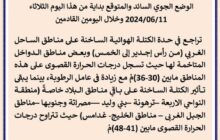 حالة الطقس حسب المركز الوطني للأرصاد الجوية