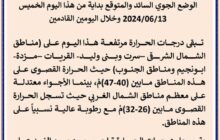 حالة الطقس حسب المركز الوطني للأرصاد الجوية