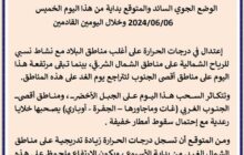 حالة الطقس حسب المركز الوطني للأرصاد الجوية