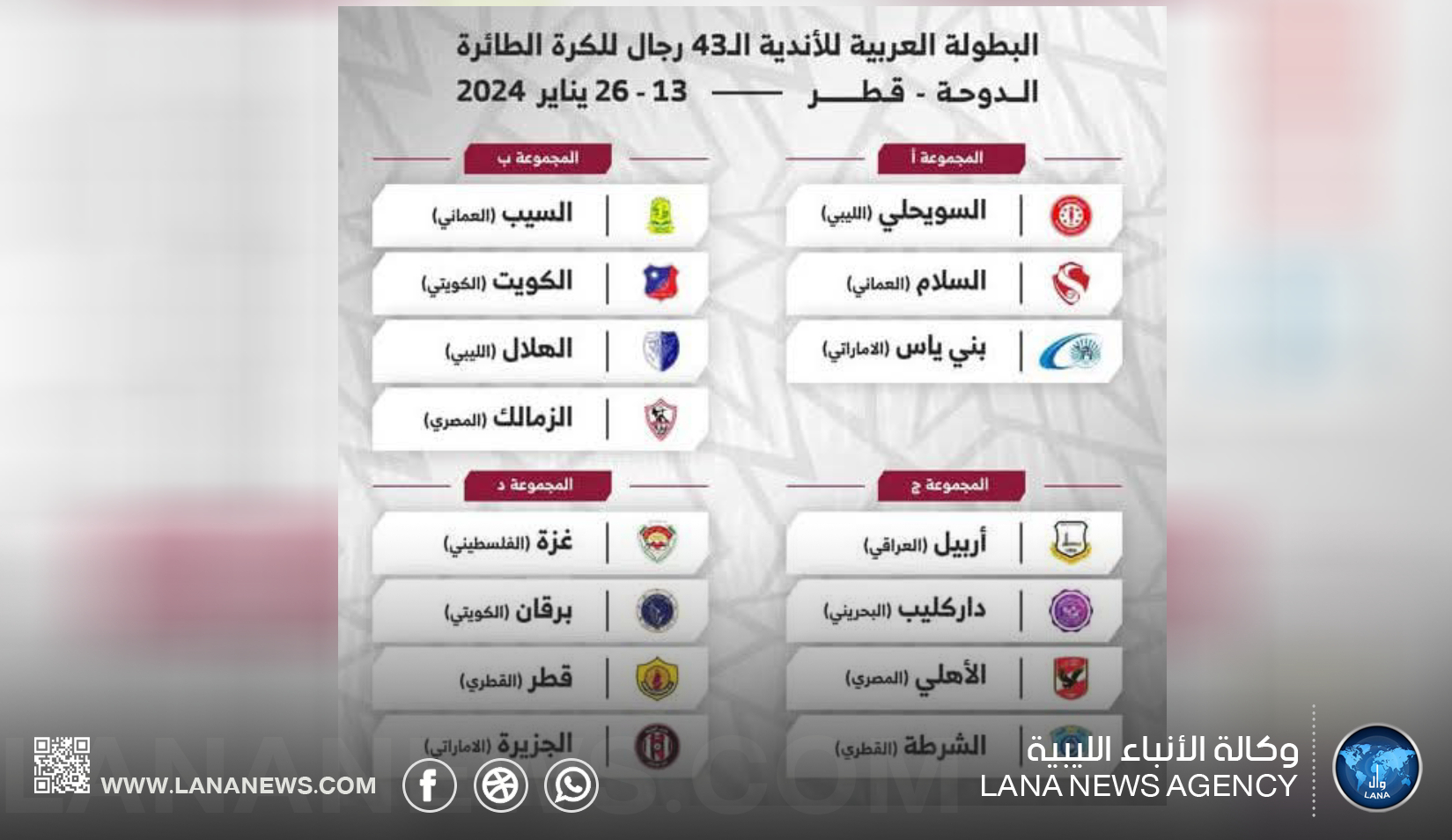 نادي قطر يستضيف البطولة العربية للأندية